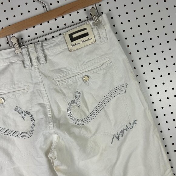 Coogi White Denim Baggy Shorts Size 38 Rhinestone Hip Hop Denim 90s Skater Rap - Picture 3 of 8